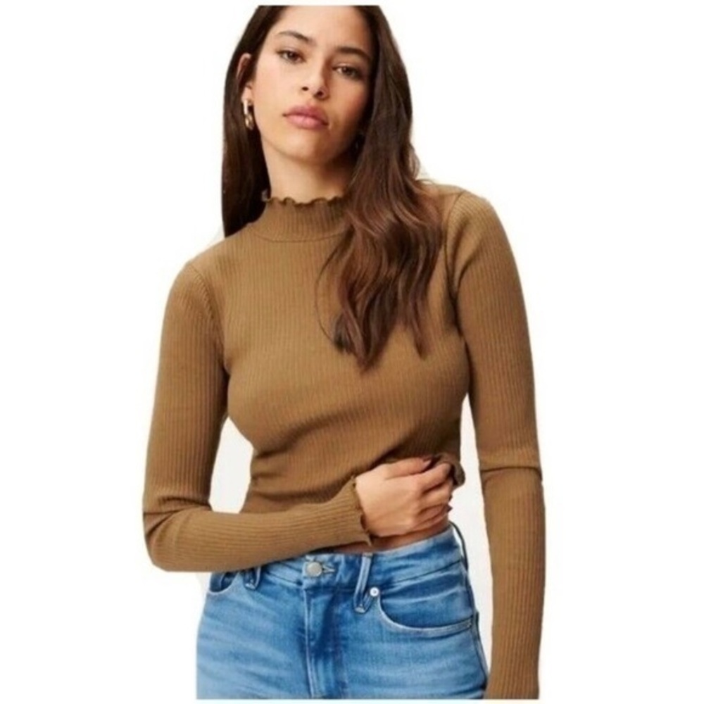 Good American Mock Neck Ribbed Sepia Crop Top NWT